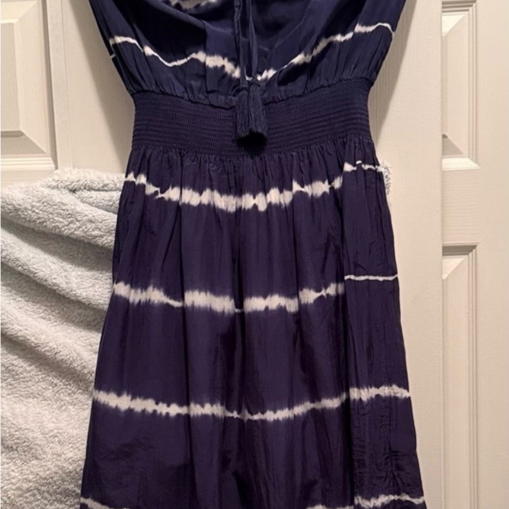 Athleta Navy and White Strapless Dress
